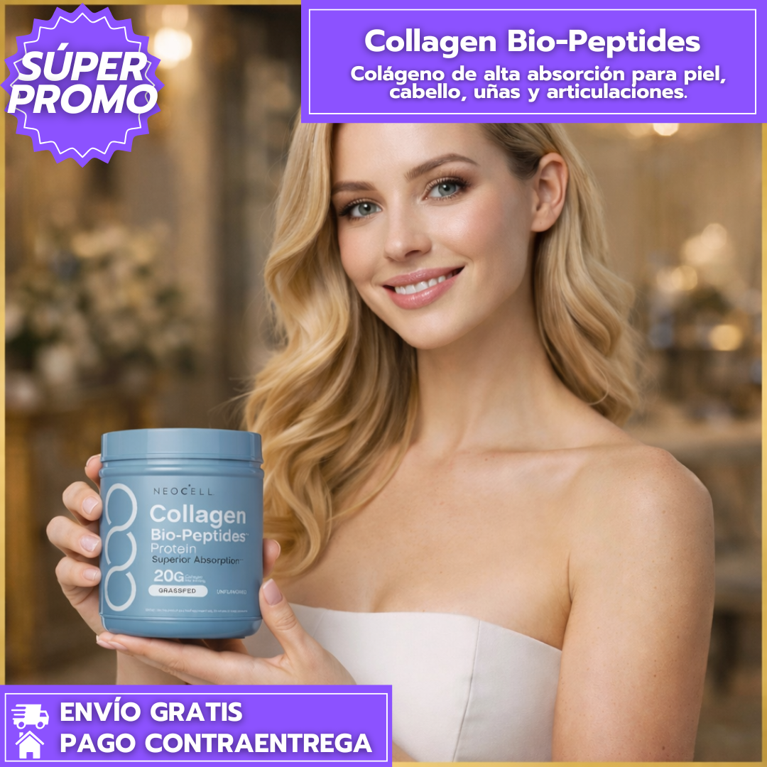 Collagen Bio-Peptides: Colágeno de alta absorción para piel, cabello, uñas y articulaciones.